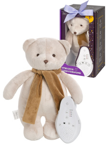 Мишка в шарфе DrЁma с белым и розовым шумом серо-бежевый