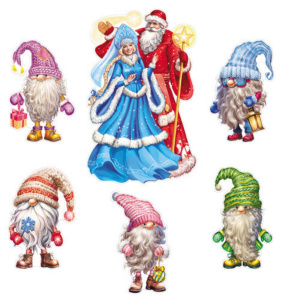 Комплект для оформления интерьера. Помощники Дедушки Мороза (плакат А3 и 5 плакатов А4.)