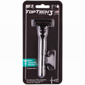 TopTech Razor 3 Мужская бритва 1 станок+ 2 сменные кассеты(Совместима с Gillette Mach3*)