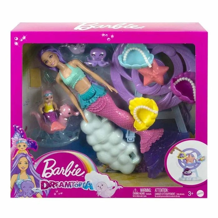 Игровой набор Mattel Barbie Dreamtopia Mermaid Baby с питомцами и детская игровая площадка