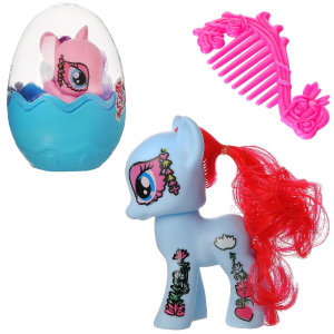 Пони Junfa голубая с расческой в яйце (с узорами)