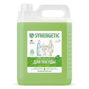 SYNERGETIC Гель для мытья посуды "Сочное яблоко" антибактериальный, биоразлагаемый, 5л