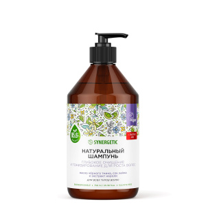 SYNERGETIC Натуральный шампунь "Глубокое очищение и тонизирование для роста волос", бессульфатный, 750мл