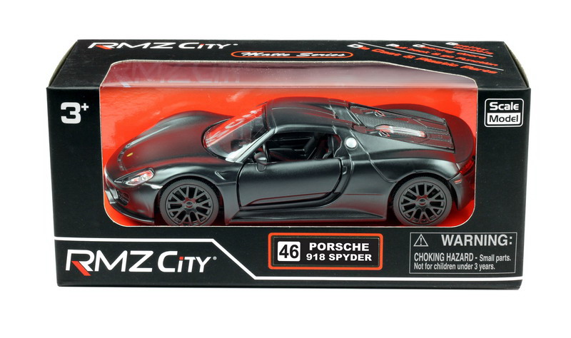 Машинка металлическая Uni-Fortune RMZ City 1:32 Porsche 918 Spyder, инерционная, черный матовый цвет