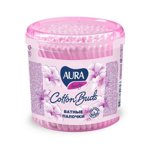 AURA Ватные палочки стакан круглый 200шт