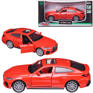 Машинка металлическая MSZ серия 1:43 BMW I4 M50, цвет красный, инерционный механизм, двери открываются