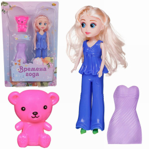 Кукла ABtoys Времена года 17 см в брючном костюме с медвежонком и доп.платьем набор 10