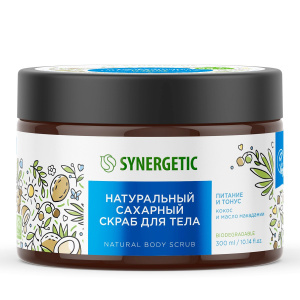 SYNERGETIC Натуральный скраб для тела Питание и тонус «Кокос и масло макадамии» сахарный 300мл