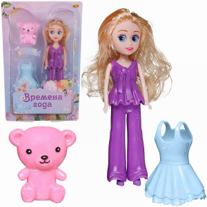 Кукла ABtoys Времена года 17 см в брючном костюме с медвежонком и доп.платьем набор 8