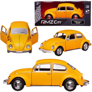 Машинка металлическая Uni-Fortune RMZ City серия 1:32 Volkswagen Beetle 1967, инерционная, желтый матовый цвет, 16.5 x 7.5 x 7 см