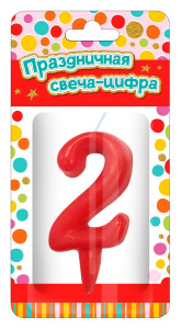 Свеча для торта ND Play Тортик цифра 2 парафиновая, цвет красный