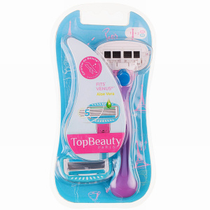 TopBeauty Paris Женская бритва,5 лезвий . 1 бритва + 2 сменные кассеты (розового и голубого цвета) (Совместима с Venus*)