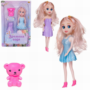 Кукла ABtoys Времена года 17 см в голубом коротком платье с медвежонком и вторым платьем