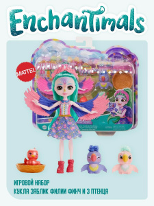 Игровой набор Mattel Enchantimals Кукла Зяблик Филии Финч и 3 птенца