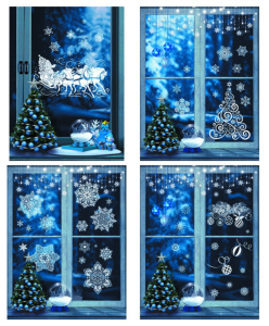 Наклейки новогодние на окна в комплекте Зимние узоры (пластизоль, многоразовые, видны с обеих сторон), формат А3