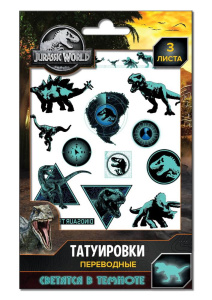 Наклейки-татуировки ND Play Мир Юрского периода, 3 листа, дизайн 2
