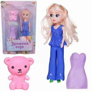 Кукла ABtoys Времена года 17 см в брючном костюме с медвежонком и доп.платьем набор 7
