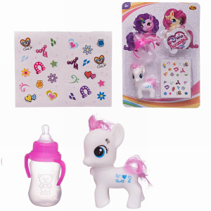 Игровой набор Abtoys Моя лошадка Пони-единорог белая с бутылочкой-поильником и наклейкам СИМВОЛ ГОДА 2026