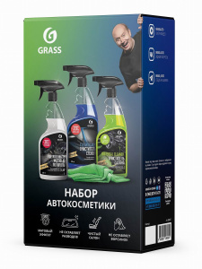 Grass Набор автокосметики (Очиститель салона, стекол, матовый полироль, салфетка)