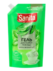 SANITA Средство для мытья посуды "Алоэ и зеленый чай", дой-пак, 900 г