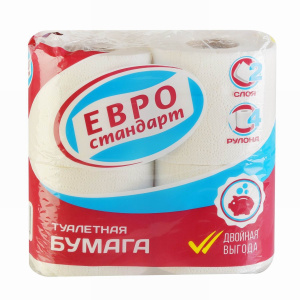 Евро Стандарт Туалетная бумага 2-х слойная 4 шт