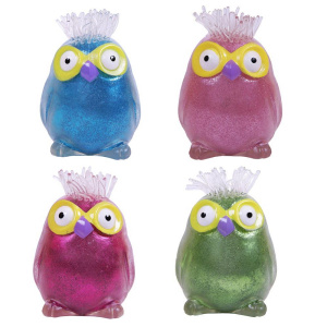 Игрушка-антистресс ABtoys Сова блестящая 10 см в дисплее 12 шт