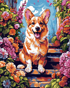 Набор для творчества LORI Картина по номерам на картоне "Корги в цветах" 40*50 см
