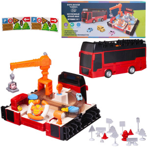 Игровой набор интерактивный 3в1 Junfa Туристический автобус-трансформер красный с треком