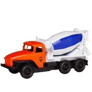 Машинка коллекционная АвтоДром Бетоносмеситель инерционный оранжевый/синий18 см