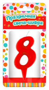 Свеча для торта ND Play Тортик цифра 8 парафиновая, цвет красный