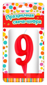 Свеча для торта ND Play Тортик цифра 9 парафиновая, цвет красный