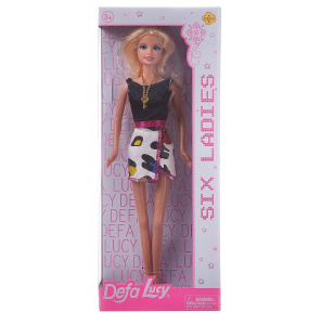 Кукла Defa Lucy Модная подружка в платье (черный верх, белая юбка с абстрактным принтом) 29 см