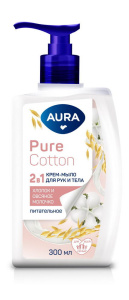 AURA Pure Cotton Крем-мыло 2в1 для рук и тела Хлопок и овсяное молочко 300мл