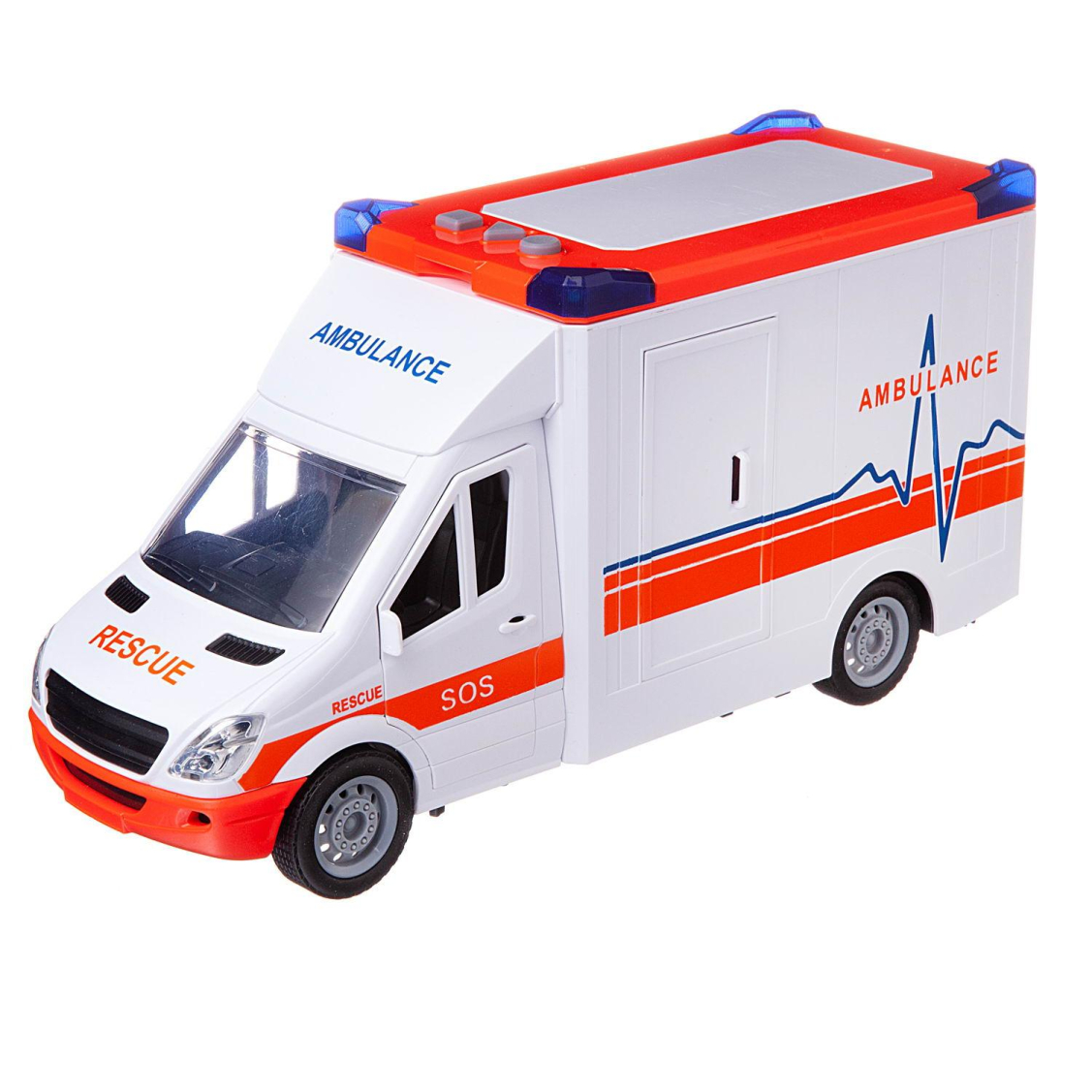 Машинка "Скорая помощь", с открывающими дверцами, складной каталкой для перевозки больного, со световыми и звуковыми эффектами, 39x12x18