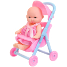 Пупс Abtoys Мой малыш в розовом платье, 12 см, в наборе с коляской и аксессуарами