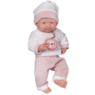 Пупс Junfa Pure Baby в белой со львенком кофточке, бело-розовых в полоску штанишках и шапочке, с аксессуарами, 35см