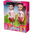 Игровой набор кукол Junfa Мальчик и девочка в разноцветной одежде 13 см