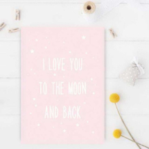 Интерьерный дизайнерский постер "Люблю тебя до луны и обратно!" (размер А4)