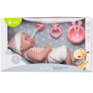 Пупс Junfa Pure Baby в бело-розовых кофточке и шапочке, белых шортиках, с аксессуарами, 35см