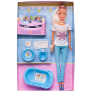 Игровой набор Кукла Defa Lucy Мама в голубых брюках с двумя малышами и игровыми предметами, 29 см