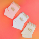 Набор носков для девочки 3 пары с люрексным рисунком "Корона" размер 16-18 белые/кремовые/светло-розовые