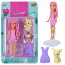 Кукла ABtoys Любимая кукла Модница розовое+фиолетовое платья с собакой Бетти