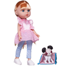Кукла Junfa Ardana Baby в розовом платье и голубых лосинах с собачкой и аксессуарами 32,5см