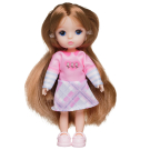Кукла Junfa 13 см со стеклянными глазами в розово-белом платье