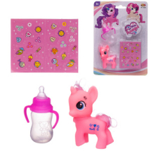 Игровой набор Abtoys Моя лошадка Пони-единорог розовая с бутылочкой-поильником и наклейкам