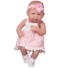 Пупс Junfa Pure Baby в ажурном бело-розовом платье, в белых пинетках, с повязкой на голове, розовым плюшевым зайчиком и аксессуарами, 35см