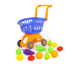 Игровой набор Полесье Тележка для маркета Мини, фиолетовая с набором продуктов №15 (12 предметов) в сеточке