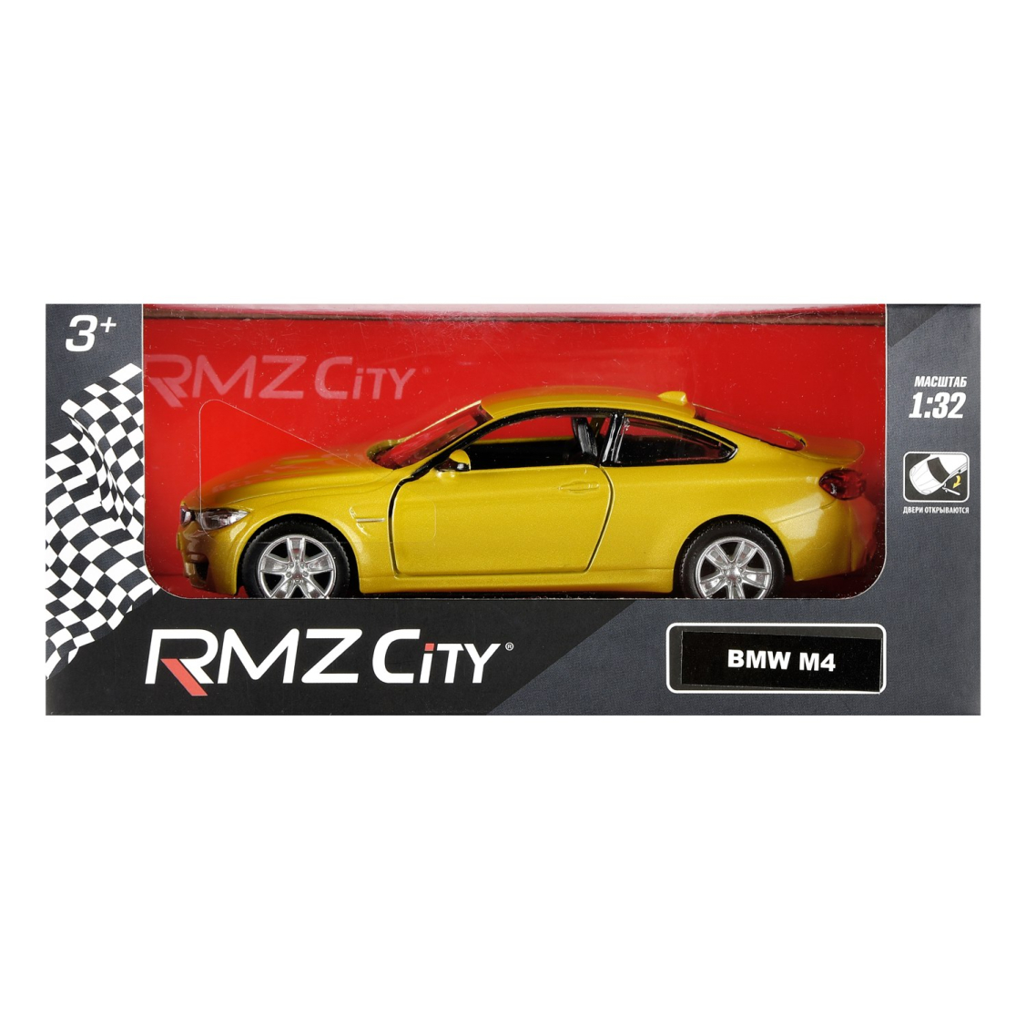 Машинка металлическая Uni-Fortune RMZ City 1:36 BMW M4 COUPE with Strip инерционная, 2 цвета (золотистая/красная), 12,60х4,83х3,57 см