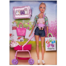 Игровой набор Кукла Defa Lucy Молодая мама в зеленой кофте, ребенок, коляска и игровые предмета, 29 см