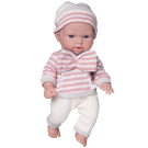 Пупс Junfa Pure Baby в вязаных белых штанишках и шапочке, розово-белой полосатой кофточке, 30 см
